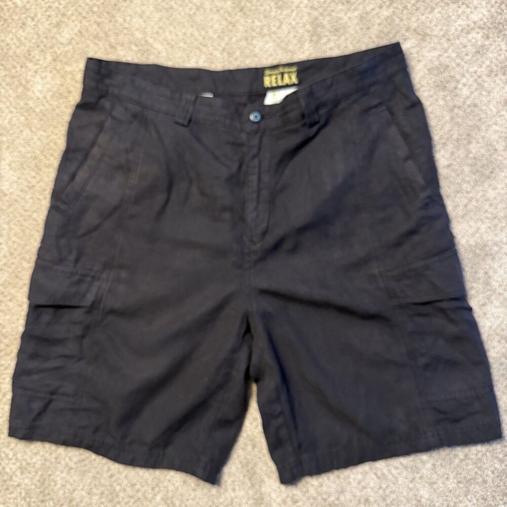 Tommy Bahama Mens 36 Relax Cargo Shorts Black Tencel Cotton Blend Utility
